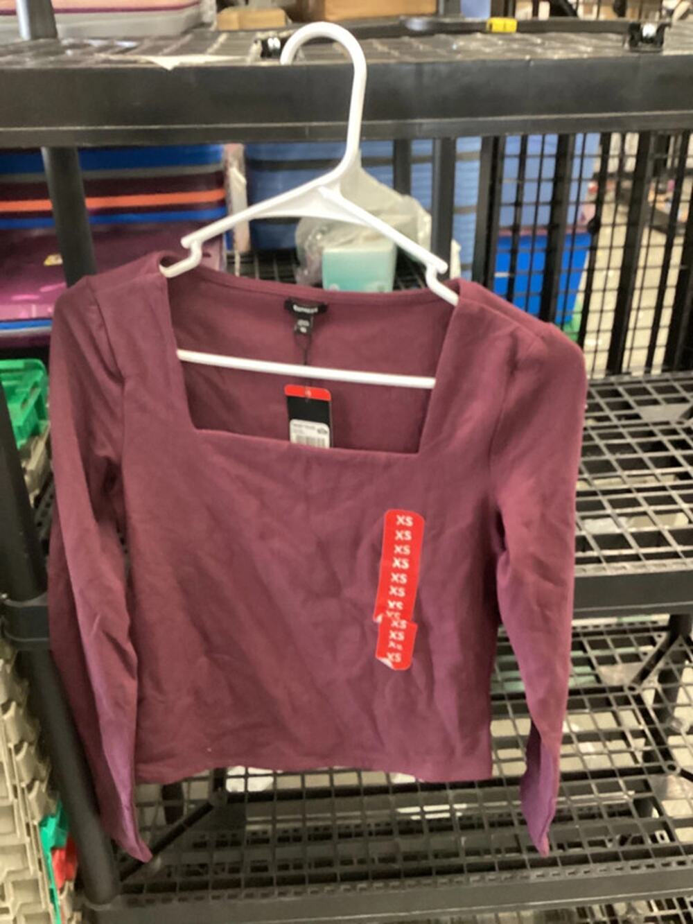 Express square neck, top size extra small burgundy